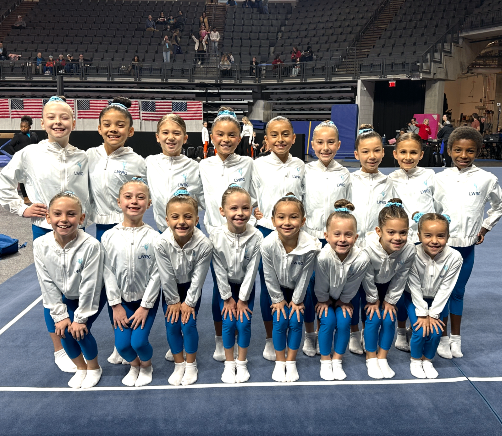 Gymnastics team group photo in competition attire
